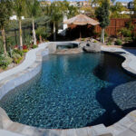 A custom built swimming pool with spa.